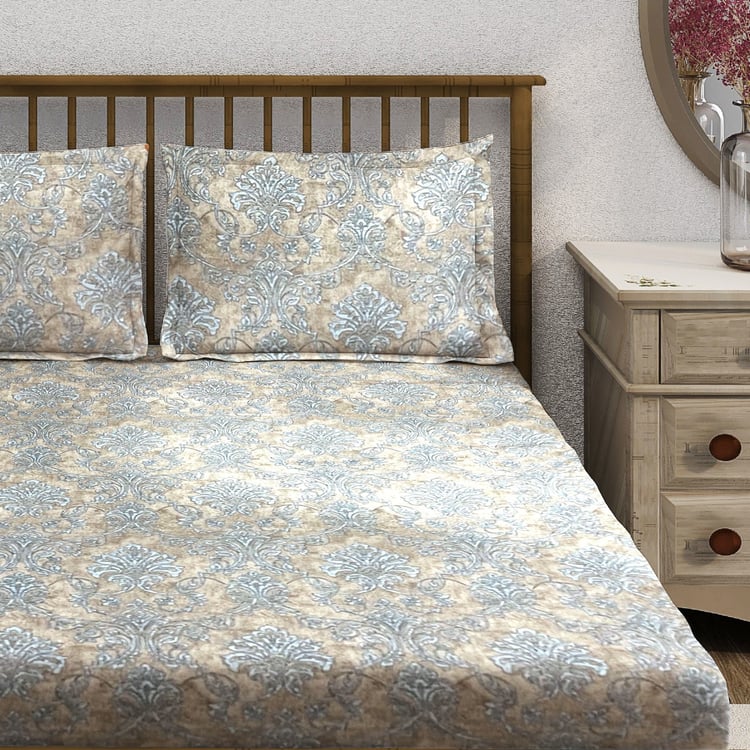 SWAYAM Ananda Cotton Printed 210TC 3Pcs King Fitted Bedsheet Set