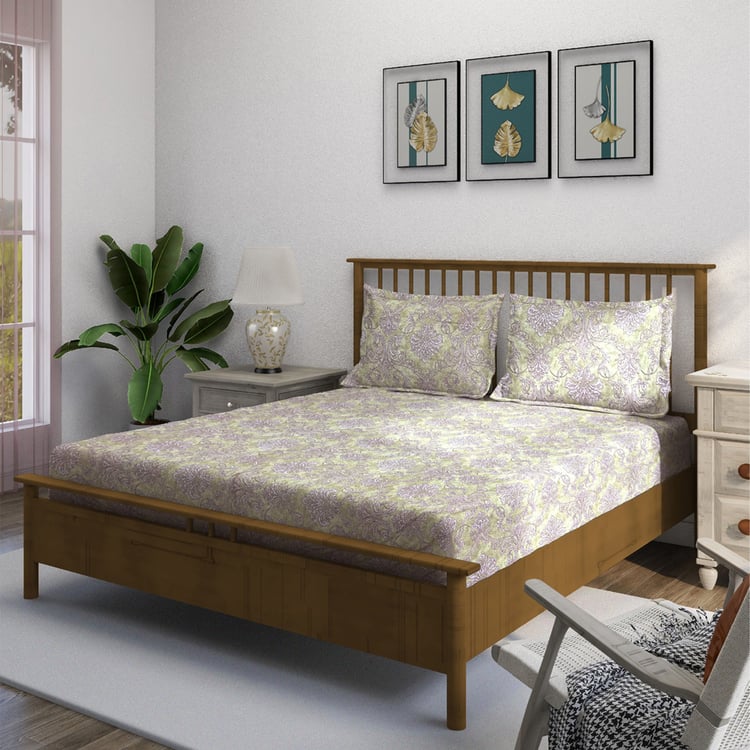 SWAYAM Ananda Cotton Printed 210TC 3Pcs King Fitted Bedsheet Set
