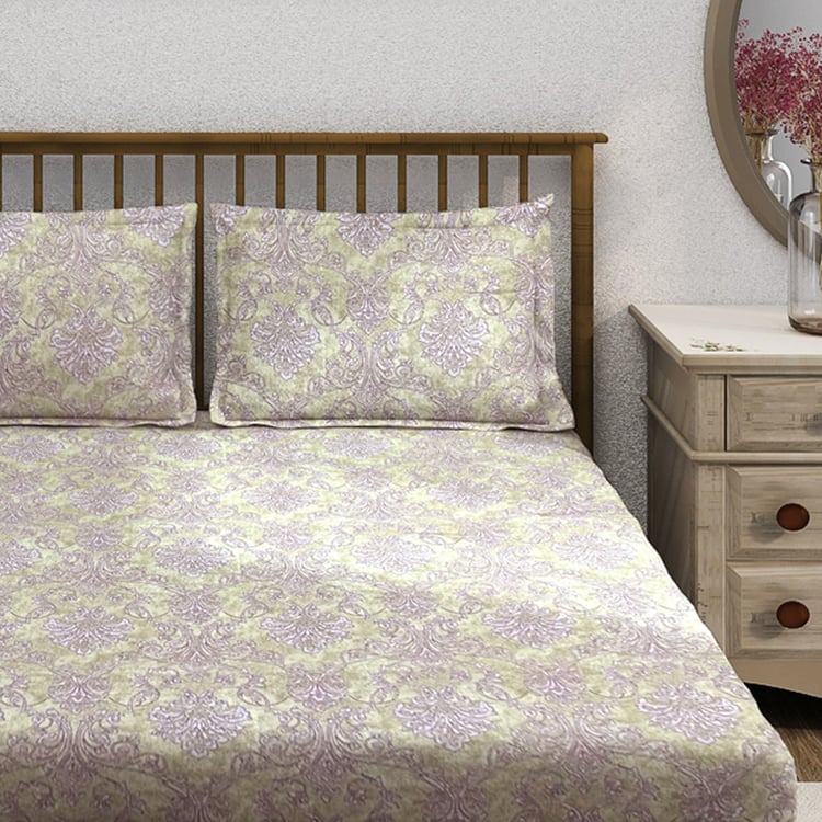 SWAYAM Ananda Cotton Printed 210TC 3Pcs King Fitted Bedsheet Set