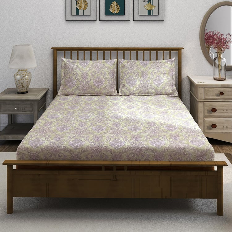 SWAYAM Ananda Cotton Printed 210TC 3Pcs King Fitted Bedsheet Set