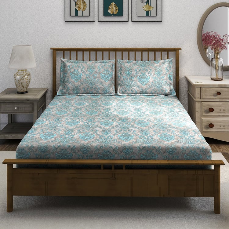 SWAYAM Ananda Cotton Printed 210TC 3Pcs King Fitted Bedsheet Set
