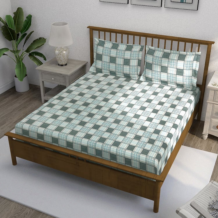 SWAYAM Ananda Cotton Printed 210TC 3Pcs King Fitted Bedsheet Set