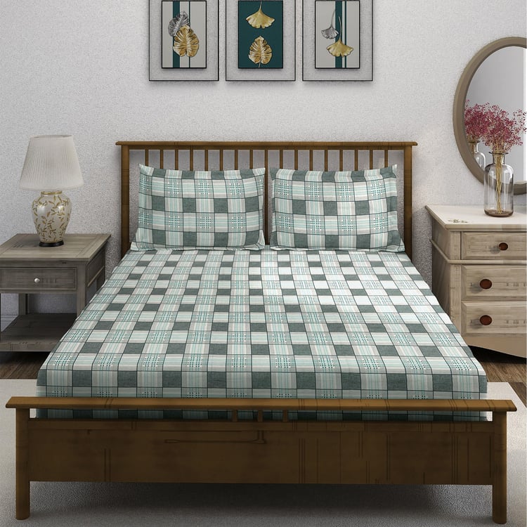 SWAYAM Ananda Cotton Printed 210TC 3Pcs King Fitted Bedsheet Set
