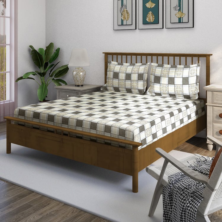 SWAYAM Ananda Cotton Printed 210TC 3Pcs King Fitted Bedsheet Set