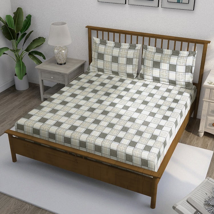 SWAYAM Ananda Cotton Printed 210TC 3Pcs King Fitted Bedsheet Set