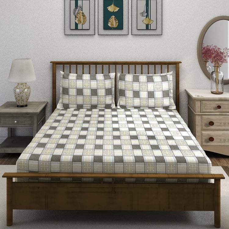 SWAYAM Ananda Cotton Printed 210TC 3Pcs King Fitted Bedsheet Set