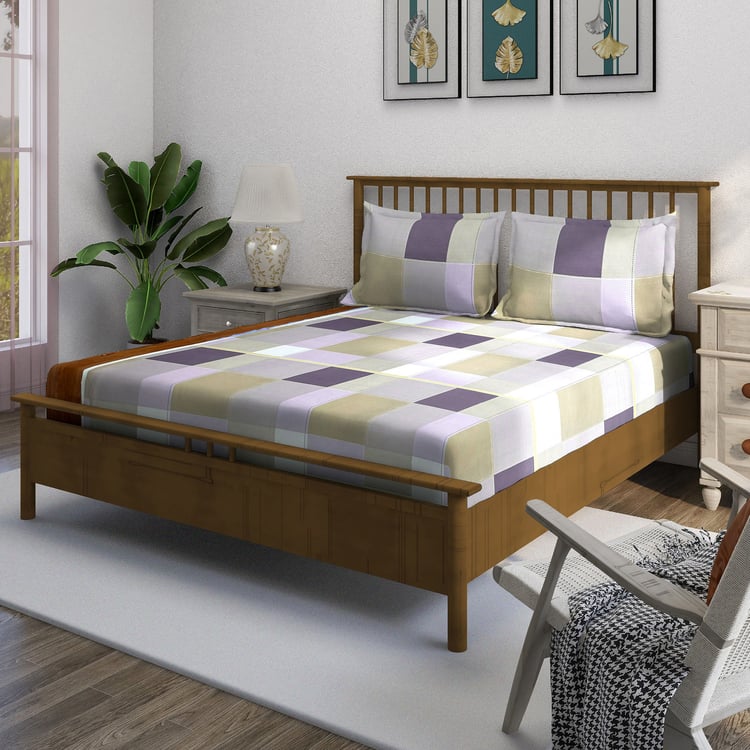 SWAYAM Ananda Cotton Printed 210TC 3Pcs King Fitted Bedsheet Set