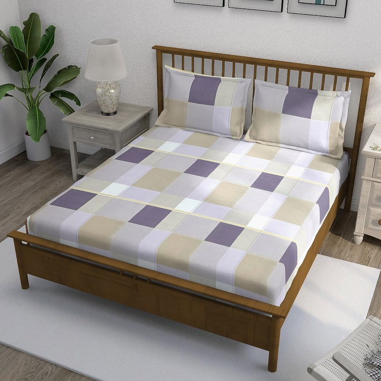 SWAYAM Ananda Cotton Printed 210TC 3Pcs King Fitted Bedsheet Set