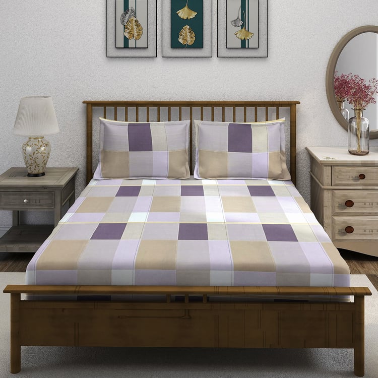 SWAYAM Ananda Cotton Printed 210TC 3Pcs King Fitted Bedsheet Set