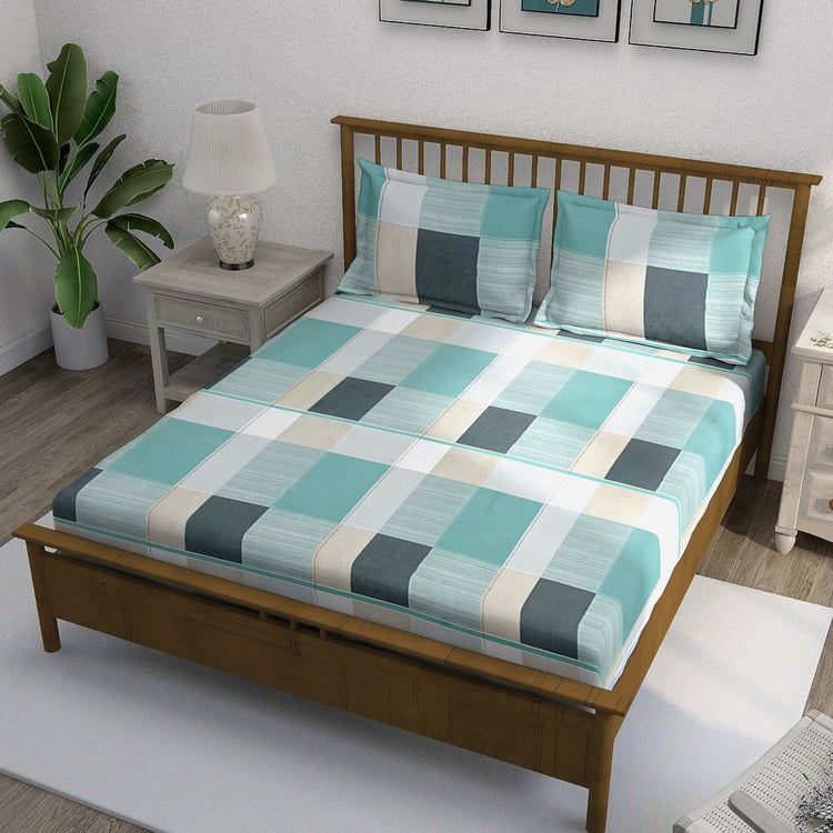 SWAYAM Ananda Cotton Printed 210TC 3Pcs King Fitted Bedsheet Set