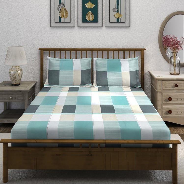 SWAYAM Ananda Cotton Printed 210TC 3Pcs King Fitted Bedsheet Set