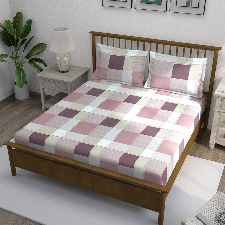 SWAYAM Ananda Cotton Printed 210TC 3Pcs King Fitted Bedsheet Set