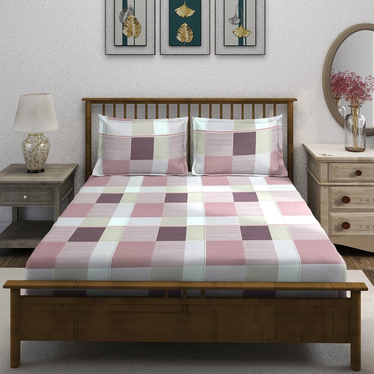 SWAYAM Ananda Cotton Printed 210TC 3Pcs King Fitted Bedsheet Set