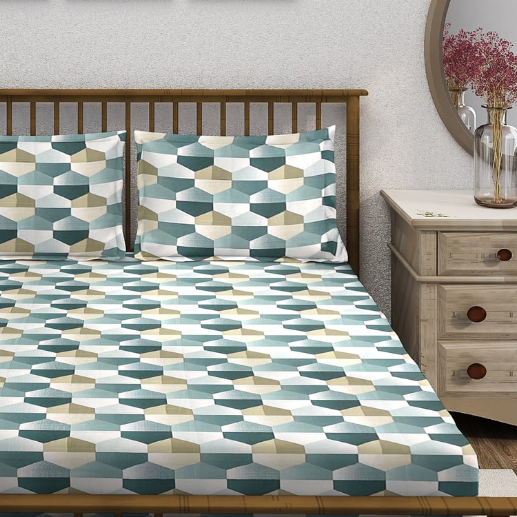SWAYAM Ananda Cotton Printed 210TC 3Pcs King Fitted Bedsheet Set