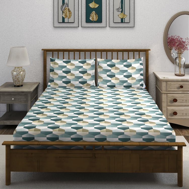 SWAYAM Ananda Cotton Printed 210TC 3Pcs King Fitted Bedsheet Set