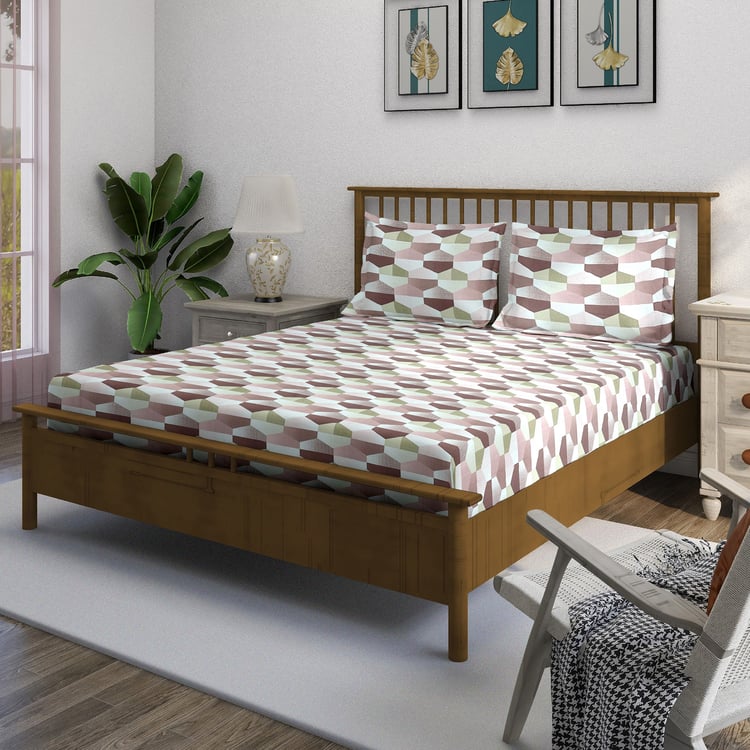 SWAYAM Ananda Cotton Printed 210TC 3Pcs King Fitted Bedsheet Set