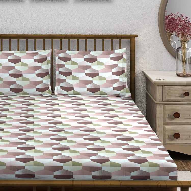 SWAYAM Ananda Cotton Printed 210TC 3Pcs King Fitted Bedsheet Set