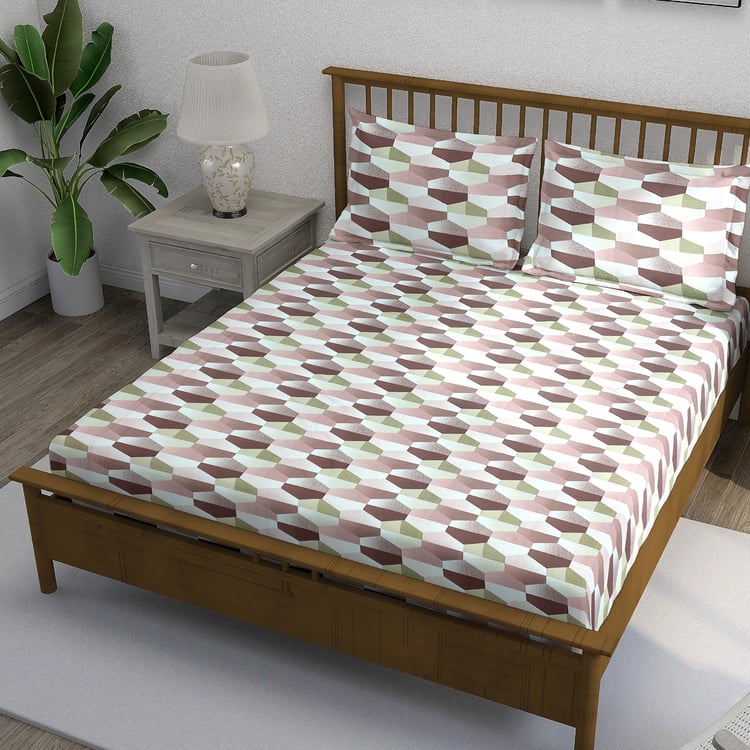 SWAYAM Ananda Cotton Printed 210TC 3Pcs King Fitted Bedsheet Set