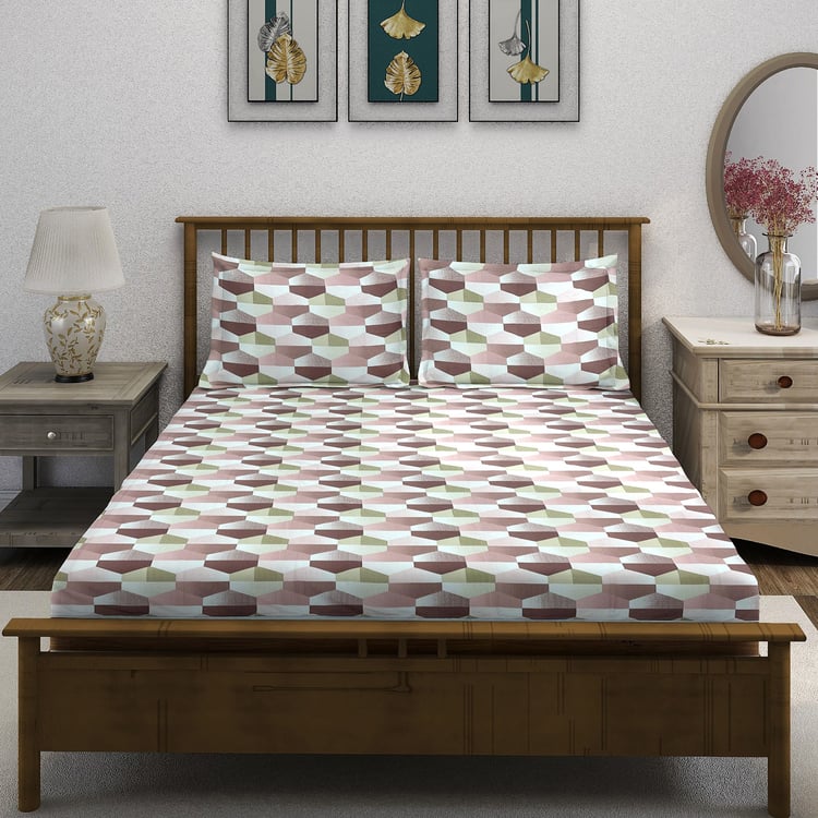 SWAYAM Ananda Cotton Printed 210TC 3Pcs King Fitted Bedsheet Set