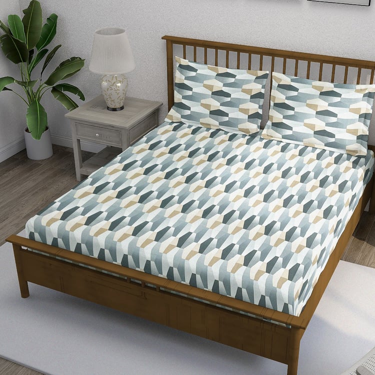 SWAYAM Ananda Cotton Printed 210TC 3Pcs King Fitted Bedsheet Set