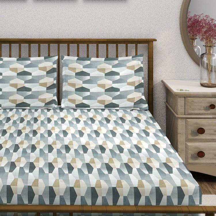 SWAYAM Ananda Cotton Printed 210TC 3Pcs King Fitted Bedsheet Set