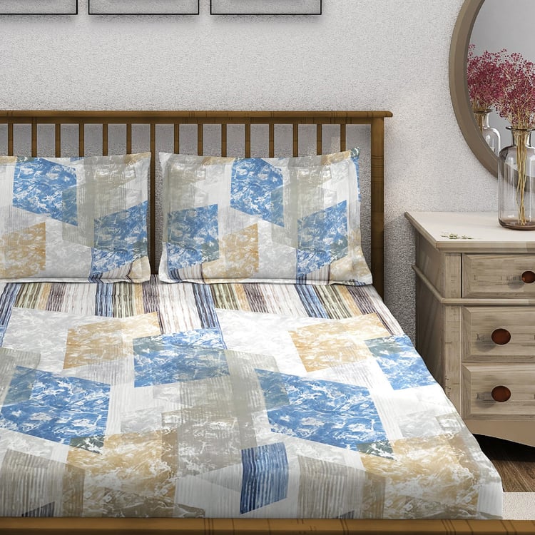SWAYAM Ananda Cotton Printed 210TC 3Pcs King Fitted Bedsheet Set