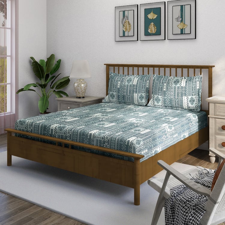 SWAYAM Ananda Cotton Printed 210TC 3Pcs King Fitted Bedsheet Set