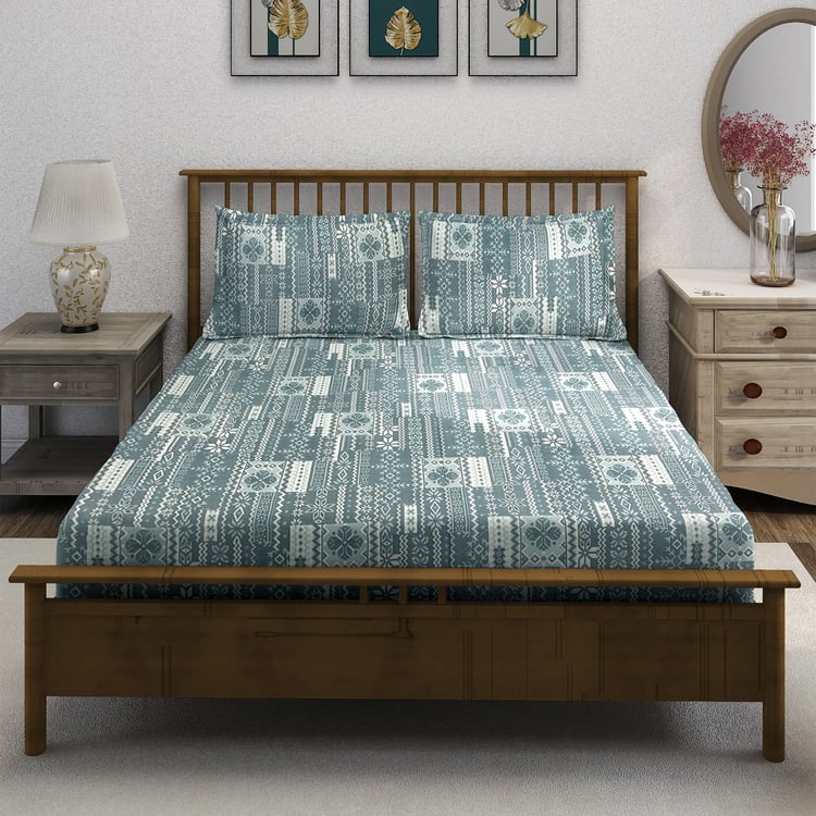 SWAYAM Ananda Cotton Printed 210TC 3Pcs King Fitted Bedsheet Set