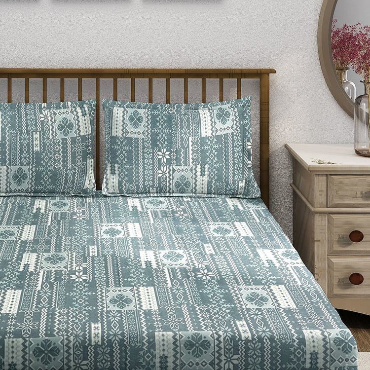 SWAYAM Ananda Cotton Printed 210TC 3Pcs King Fitted Bedsheet Set