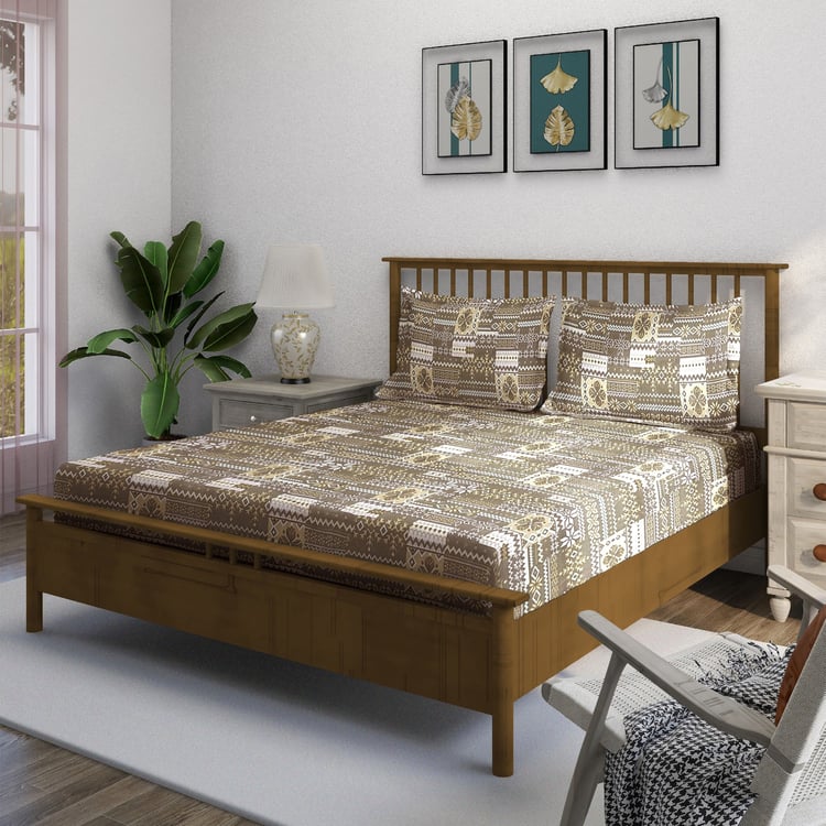 SWAYAM Ananda Cotton Printed 210TC 3Pcs King Fitted Bedsheet Set