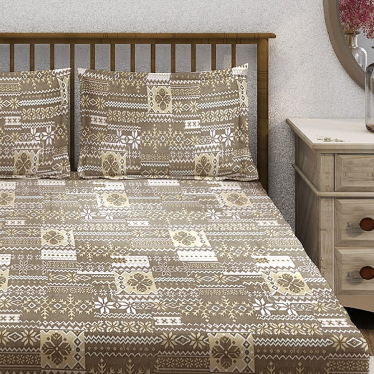 SWAYAM Ananda Cotton Printed 210TC 3Pcs King Fitted Bedsheet Set