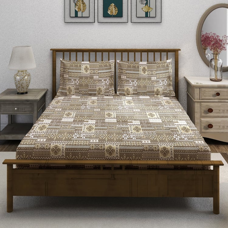 SWAYAM Ananda Cotton Printed 210TC 3Pcs King Fitted Bedsheet Set