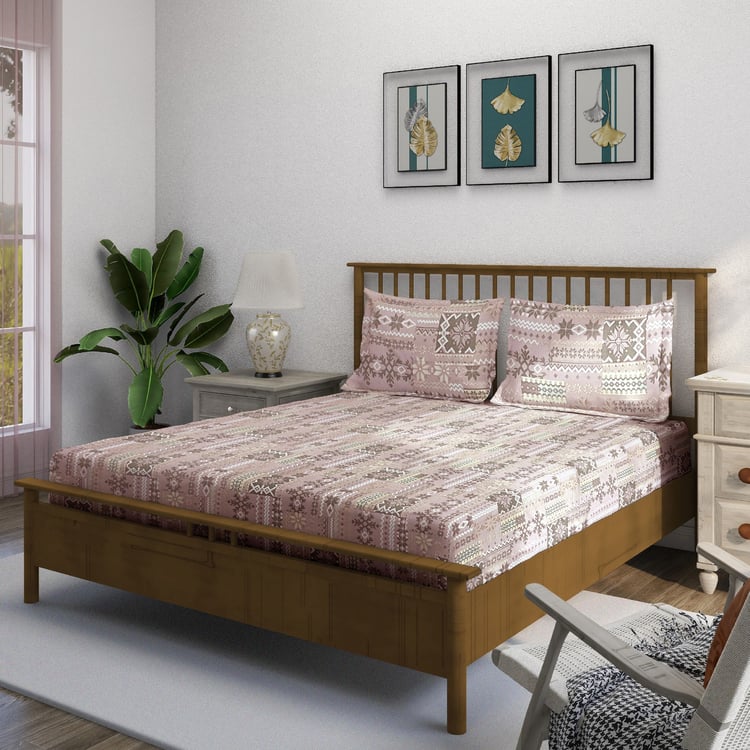 SWAYAM Ananda Cotton Printed 210TC 3Pcs King Fitted Bedsheet Set