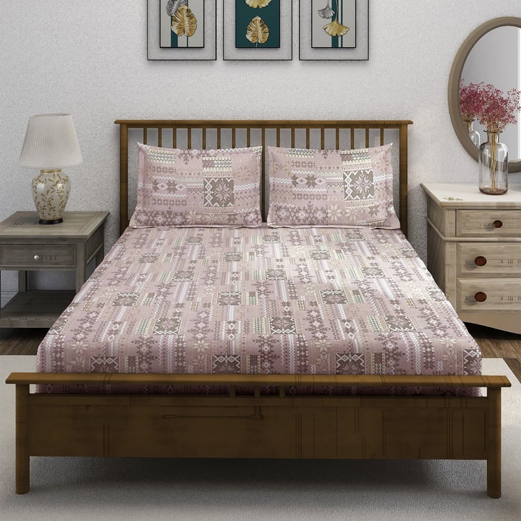 SWAYAM Ananda Cotton Printed 210TC 3Pcs King Fitted Bedsheet Set
