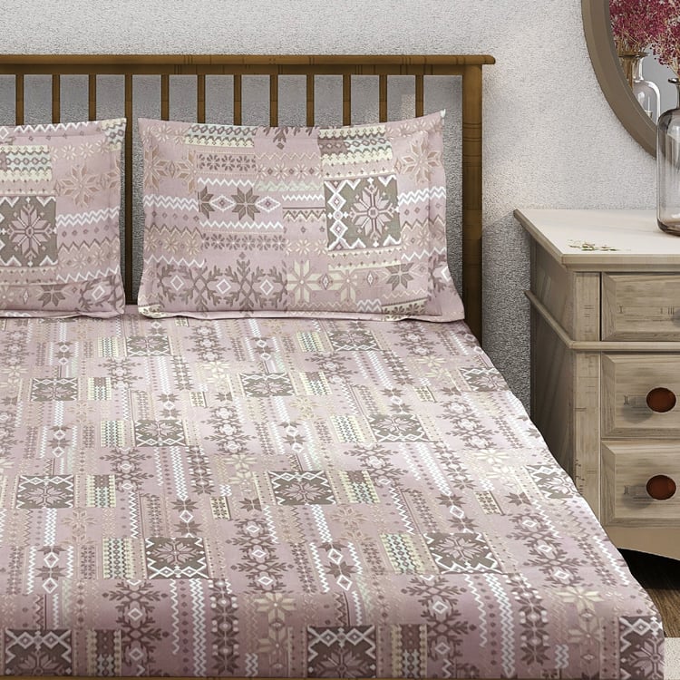 SWAYAM Ananda Cotton Printed 210TC 3Pcs King Fitted Bedsheet Set