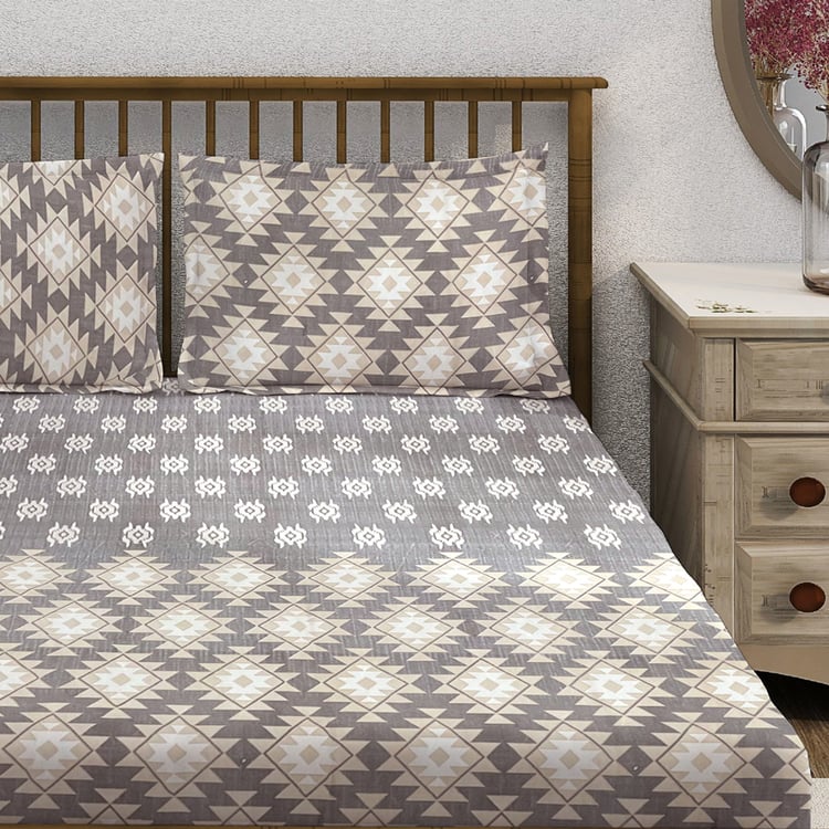 SWAYAM Ananda Cotton Printed 210TC 3Pcs King Fitted Bedsheet Set