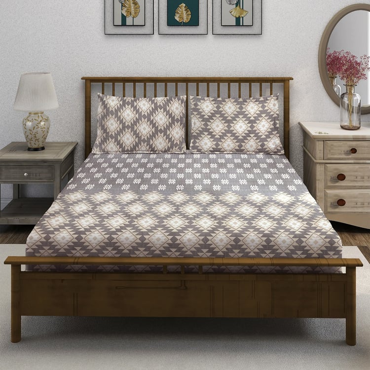 SWAYAM Ananda Cotton Printed 210TC 3Pcs King Fitted Bedsheet Set