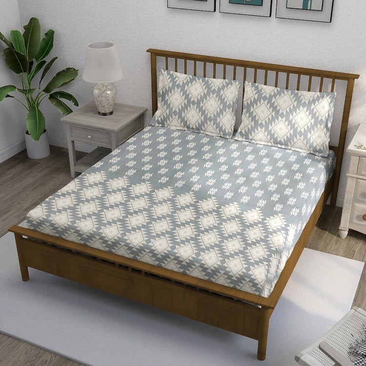 SWAYAM Ananda Cotton Printed 210TC 3Pcs King Fitted Bedsheet Set