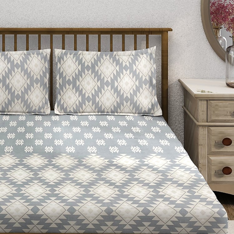 SWAYAM Ananda Cotton Printed 210TC 3Pcs King Fitted Bedsheet Set