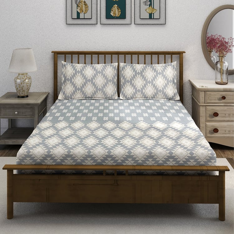 SWAYAM Ananda Cotton Printed 210TC 3Pcs King Fitted Bedsheet Set