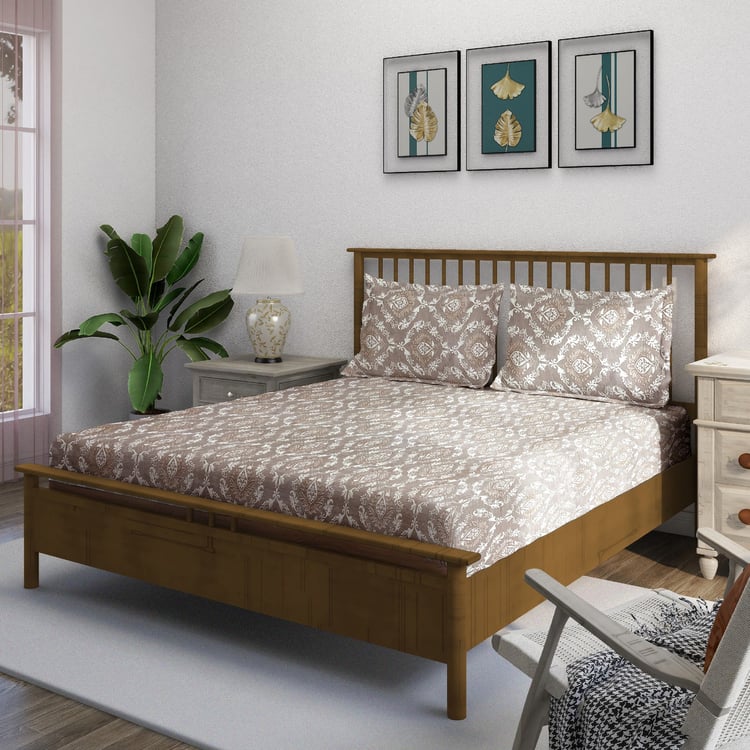 SWAYAM Ananda Cotton Printed 210TC 3Pcs King Fitted Bedsheet Set