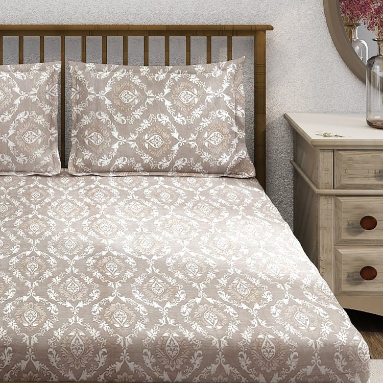 SWAYAM Ananda Cotton Printed 210TC 3Pcs King Fitted Bedsheet Set