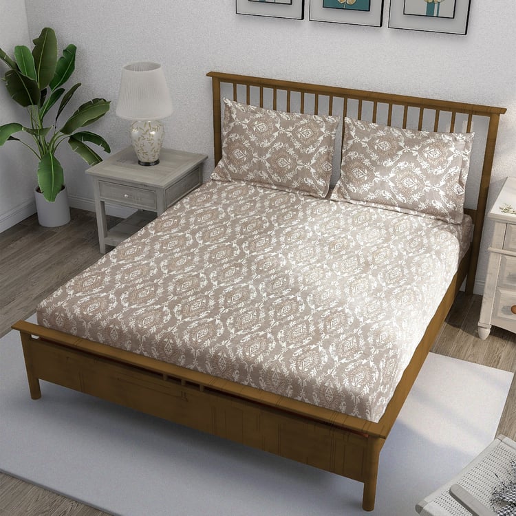 SWAYAM Ananda Cotton Printed 210TC 3Pcs King Fitted Bedsheet Set