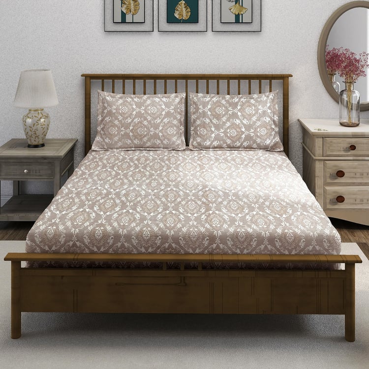 SWAYAM Ananda Cotton Printed 210TC 3Pcs King Fitted Bedsheet Set