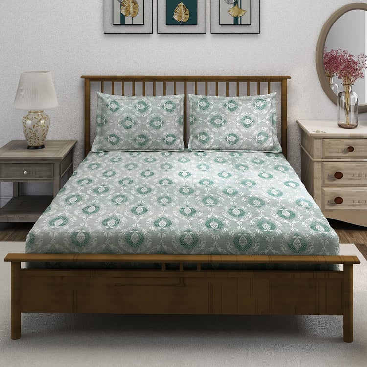 SWAYAM Ananda Cotton Printed 210TC 3Pcs King Fitted Bedsheet Set