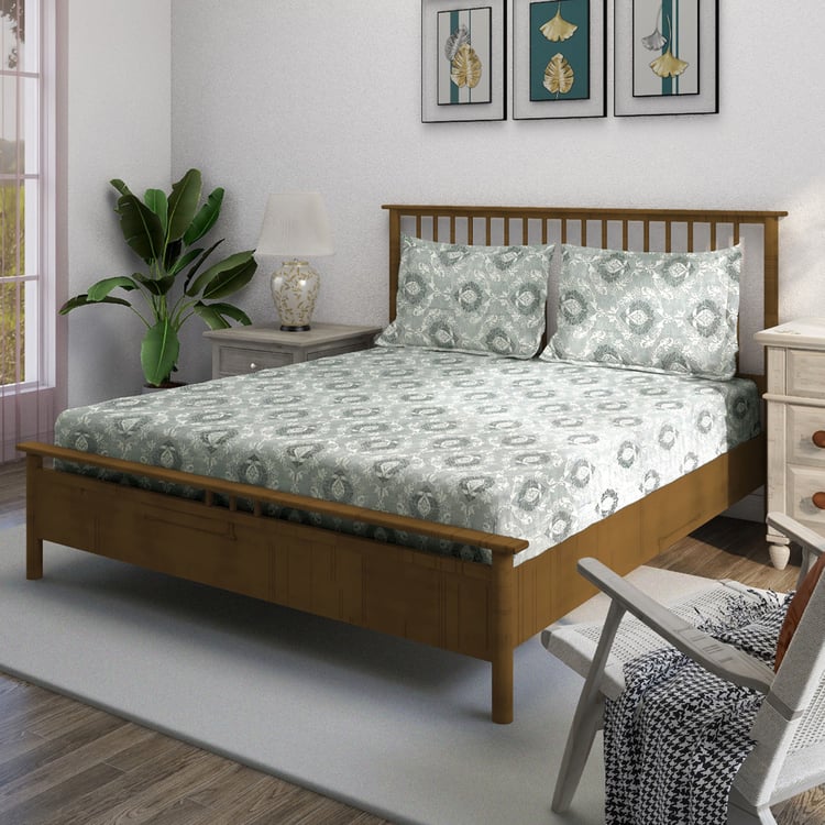 SWAYAM Ananda Cotton Printed 210TC 3Pcs King Fitted Bedsheet Set