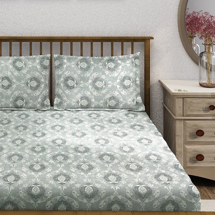 SWAYAM Ananda Cotton Printed 210TC 3Pcs King Fitted Bedsheet Set