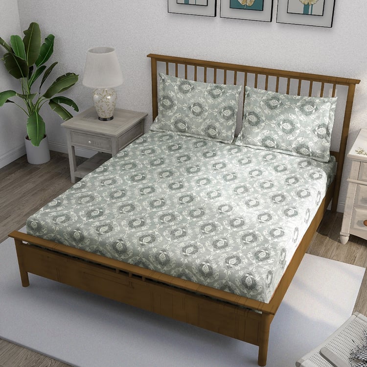 SWAYAM Ananda Cotton Printed 210TC 3Pcs King Fitted Bedsheet Set