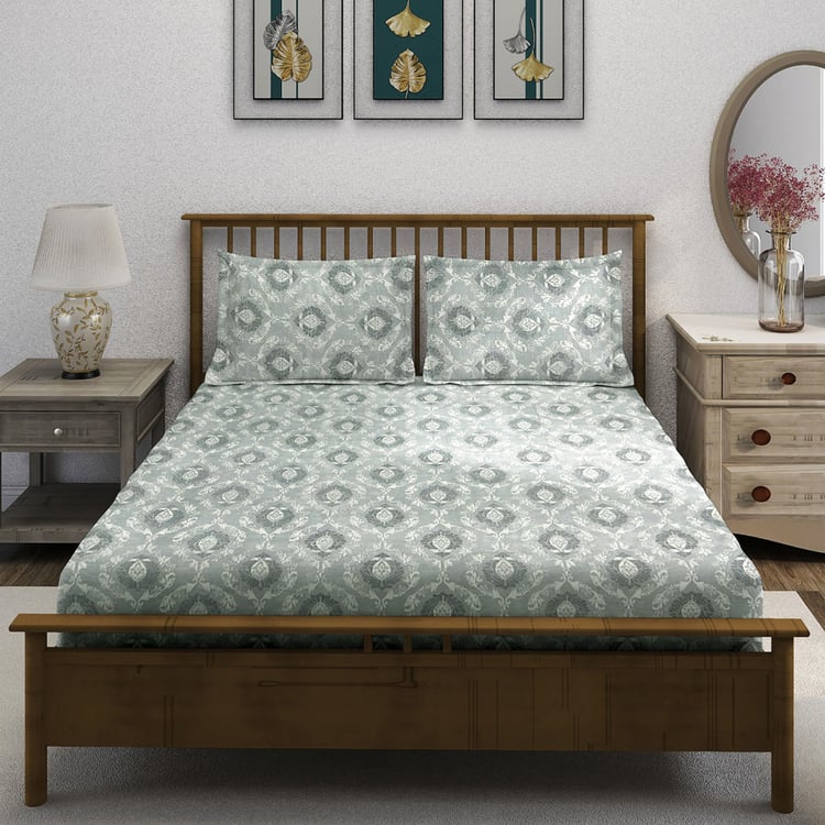 SWAYAM Ananda Cotton Printed 210TC 3Pcs King Fitted Bedsheet Set
