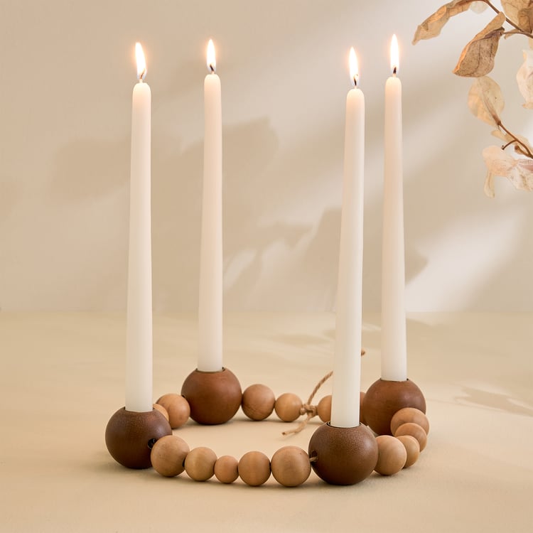 Driftwood Wooden Beaded Taper Candle Holder
